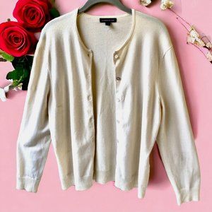 Lands End Ivory Knit Cardigan Sweater Vintage Hong Kong